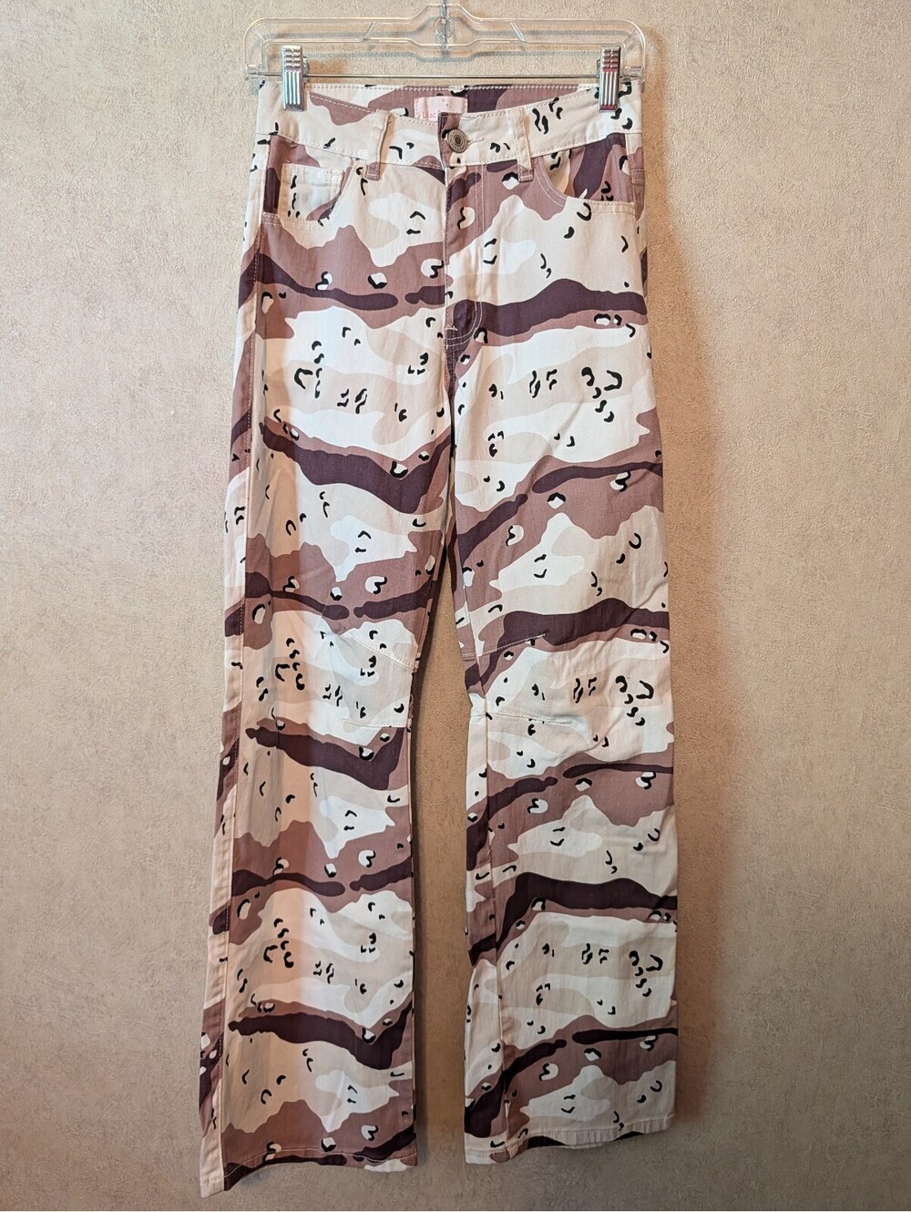 LILAC SUNSET brown cream camo wide leg cotton pants sz 4